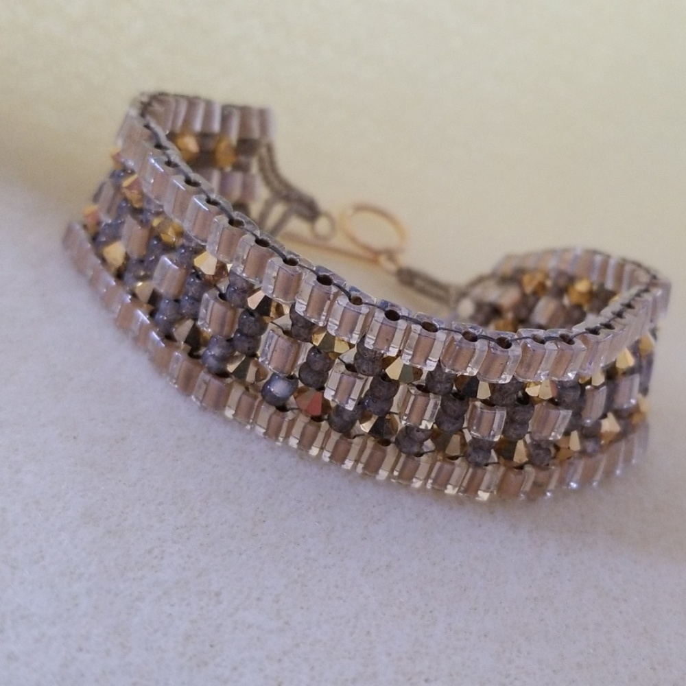 Handmade 14kt Gold Peyote Stitch Bracelet Cuff - Picture 6 of 8